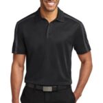 Port Authority Silk Touch Performance Colorblock Stripe Polo. K547 Black/ Steel Grey