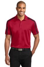 Port Authority Silk Touch Performance Colorblock Stripe Polo. K547 Red/ Black