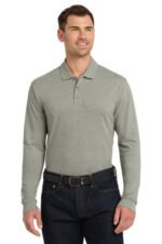 Port Authority EZCotton Long Sleeve Polo. K8000LS Oxford Heather
