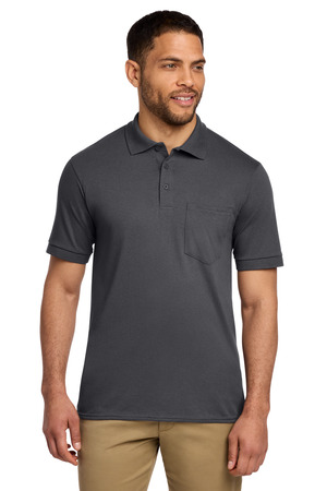 Port & Co Core Blend Jersey Knit Pocket Polo. KP55P Charcoal