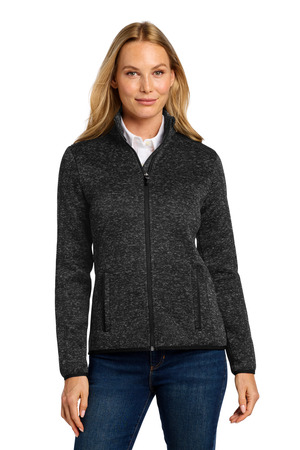 Port Authority Women's Sweater Fleece Jacket. L232 Black Heather