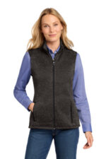 Port Authority Women's Sweater Fleece Vest L236 Black Heather