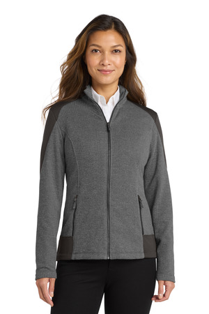 Port Authority Women's Grid Fleece Jacket. L239 Grey Smoke Heather/ Grey Smoke