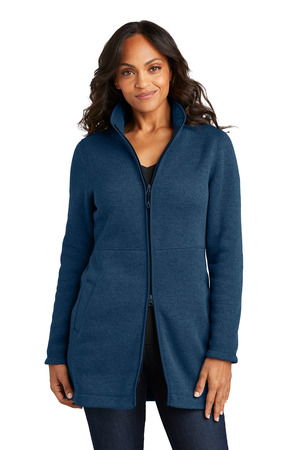 Port Authority Women's Arc Sweater Fleece Long Jacket L425 Insignia Blue Heather