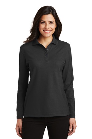 Port Authority Women's Silk Touch Long Sleeve Polo. L500LS Black