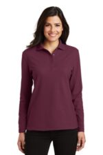Port Authority Women's Silk Touch Long Sleeve Polo. L500LS Burgundy