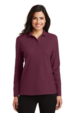 Port Authority Women's Silk Touch Long Sleeve Polo. L500LS Burgundy