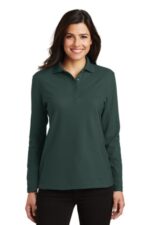 Port Authority Women's Silk Touch Long Sleeve Polo. L500LS Dark Green