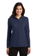Port Authority Women's Silk Touch Long Sleeve Polo. L500LS Navy