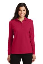 Port Authority Women's Silk Touch Long Sleeve Polo. L500LS Red