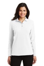 Port Authority Women's Silk Touch Long Sleeve Polo. L500LS White