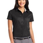 Port Authority Women's Short Sleeve Easy Care Shirt. L508 Black/ Light Stone