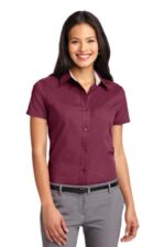 Port Authority Women's Short Sleeve Easy Care Shirt. L508 Burgundy/ Light Stone