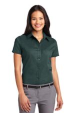 Port Authority Women's Short Sleeve Easy Care Shirt. L508 Dark Green/ Navy