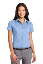 Port Authority Women's Short Sleeve Easy Care Shirt. L508 Light Blue/ Light Stone