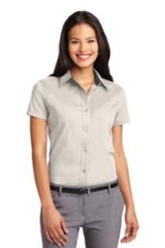 Port Authority Women's Short Sleeve Easy Care Shirt. L508 Light Stone/ Classic Navy