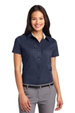 Port Authority Women's Short Sleeve Easy Care Shirt. L508 Navy/ Light Stone