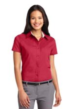 Port Authority Women's Short Sleeve Easy Care Shirt. L508 Red/ Light Stone
