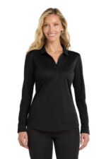 Port Authority Women's Silk Touch Performance Long Sleeve Polo. L540LS Black