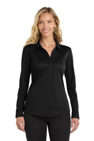 Port Authority Women's Silk Touch Performance Long Sleeve Polo. L540LS Black