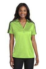Port Authority Women's Silk Touch Performance Colorblock Stripe Polo. L547 Lime/ Steel Grey