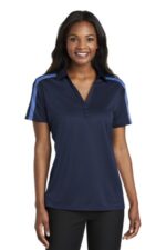 Port Authority Women's Silk Touch Performance Colorblock Stripe Polo. L547 Navy/ Carolina Blue