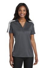 Port Authority Women's Silk Touch Performance Colorblock Stripe Polo. L547 Steel Grey/ White