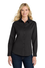 Port Authority Women's Long Sleeve Easy Care Shirt. L608 Black/ Light Stone
