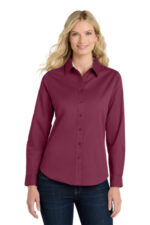 Port Authority Women's Long Sleeve Easy Care Shirt. L608 Burgundy/ Light Stone