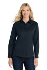 Port Authority Women's Long Sleeve Easy Care Shirt. L608 Classic Navy/ Light Stone