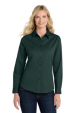 Port Authority Women's Long Sleeve Easy Care Shirt. L608 Dark Green/ Navy