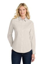 Port Authority Women's Long Sleeve Easy Care Shirt. L608 Light Stone/ Classic Navy