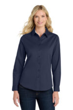 Port Authority Women's Long Sleeve Easy Care Shirt. L608 Navy/ Light Stone