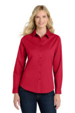 Port Authority Women's Long Sleeve Easy Care Shirt. L608 Red/ Light Stone