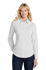 Port Authority Women's Long Sleeve Easy Care Shirt. L608 White/ Light Stone