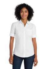 Port Authority Women's Short Sleeve SuperPro Oxford Shirt. L659 White