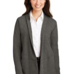 Port Authority Women's Interlock Cardigan. L807 Charcoal Heather/ Medium Heather Grey