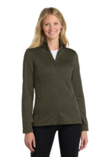 Port Authority Women's Collective Striated Fleece Jacket. L905 Deep Olive Heather