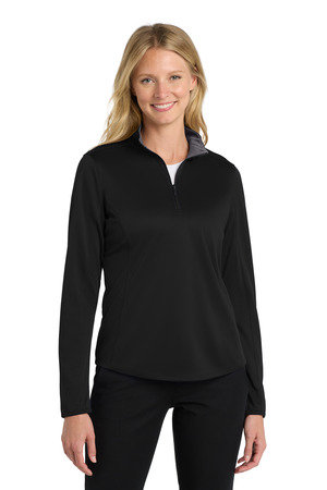 Port Authority Women's Silk Touch Performance 1/4-Zip LK584 Black/ Steel Grey
