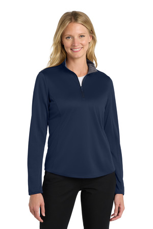 Port Authority Women's Silk Touch Performance 1/4-Zip LK584 Navy/ Steel Grey