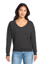 Port & Co Women's Beach Wash Garment-Dyed V-Neck Sweatshirt LPC098V Coal