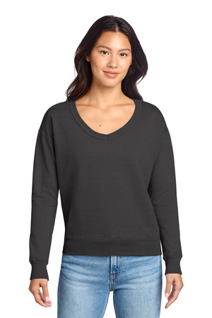 Port & Co Women's Beach Wash Garment-Dyed V-Neck Sweatshirt LPC098V Coal