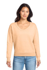 Port & Co Women's Beach Wash Garment-Dyed V-Neck Sweatshirt LPC098V Peach