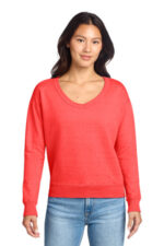 Port & Co Women's Beach Wash Garment-Dyed V-Neck Sweatshirt LPC098V Poppy