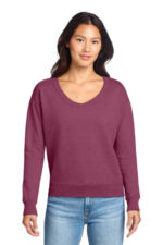 Port & Co Women's Beach Wash Garment-Dyed V-Neck Sweatshirt LPC098V Vintage Raspberry