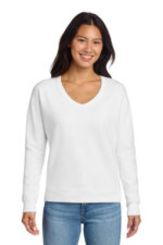 Port & Co Women's Beach Wash Garment-Dyed V-Neck Sweatshirt LPC098V White
