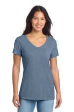 Port & Co Women's Beach Wash Garment-Dyed V-Neck Tee LPC099V Faded Denim