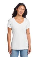 Port & Co Women's Beach Wash Garment-Dyed V-Neck Tee LPC099V White