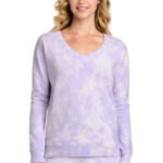 Port & Co Women's Beach Wash Cloud Tie-Dye V-Neck Sweatshirt LPC140V Amethyst