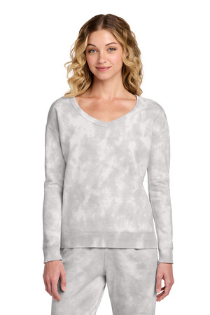 Port & Co Women's Beach Wash Cloud Tie-Dye V-Neck Sweatshirt LPC140V Dove Grey